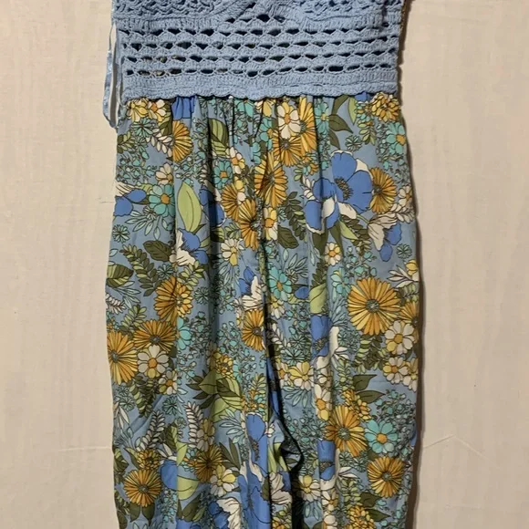 Band of Gypsies Collective Crochet Top Floral Retro Hippie Festival Pantsuit - Picture 3 of 8